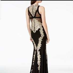 Betsy  & Adam black gold lace dress gown New